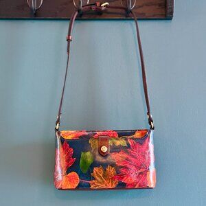 Patricia Nash Navy & Leaf Print Leather Crossbody Purse - Like-New Condition